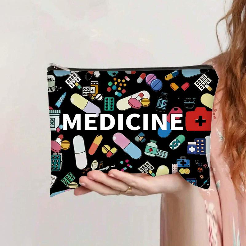 Женская холщовая косметичка на тему медицины, дорожная косметичка, сумка для туалетных принадлежностей, складная косметичка на молнии, портативная сумка для хранения