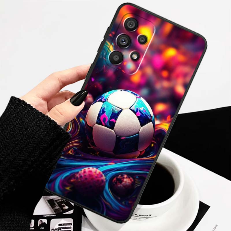 Модный футбольный классный чехол для телефона For Samsung A73 A72 A71 A55 A54 A53 A52 A51 A13 A22 A16 A15 A12 A14 A26 A07 5G Черный
