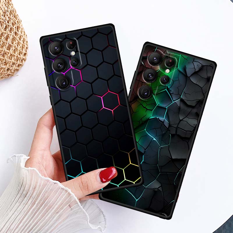 Креативная металлическая узорная чехол-накладка для Samsung Galaxy S26 S25 S24 S23 S22 S21 S20 Ultra Plus FE 5G Черный Мягкий ТПУ