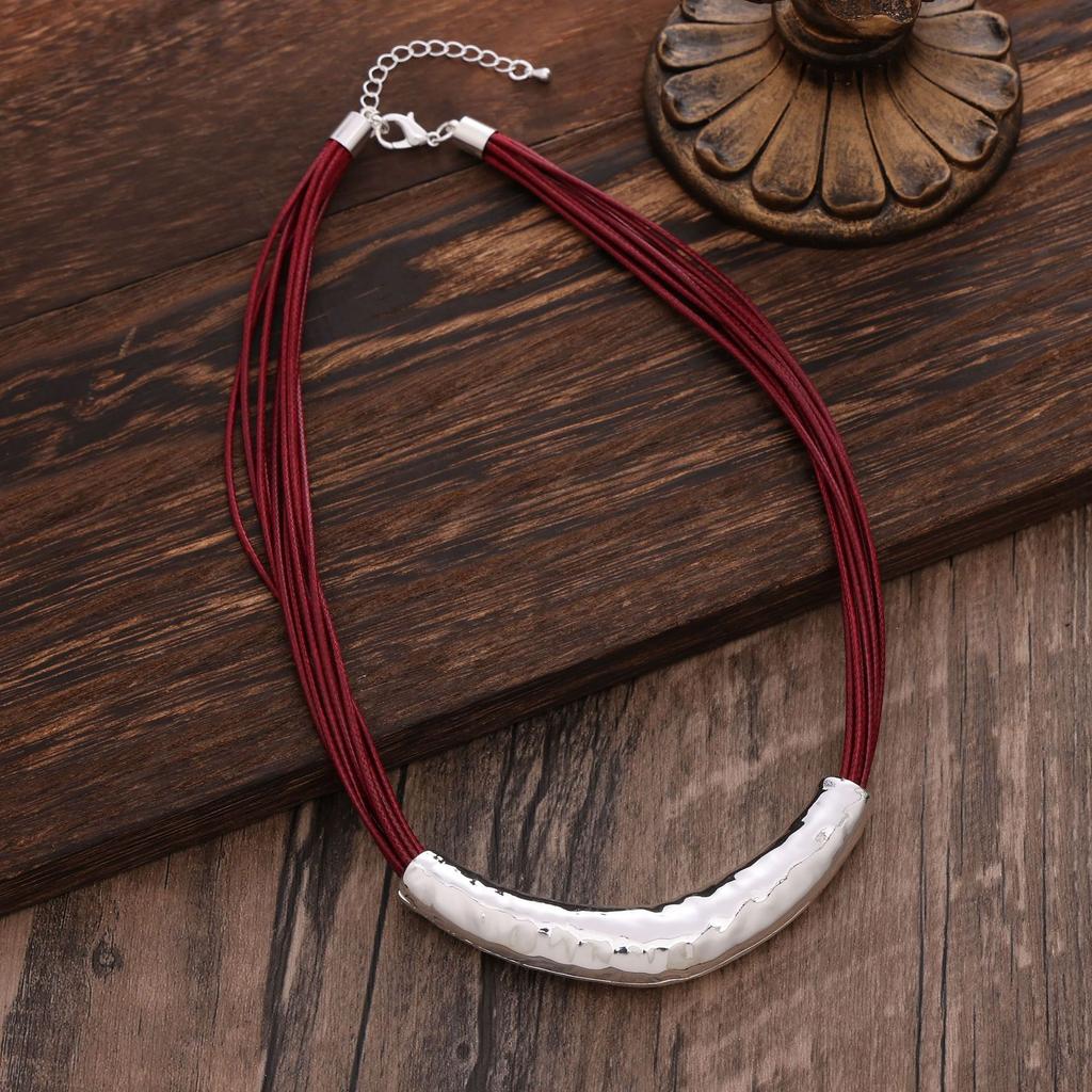 Геометрическое ожерелье-полумесяц из сплава и кожаного шнура, богемное ретро, личность, женское ожерелье-полумесяц