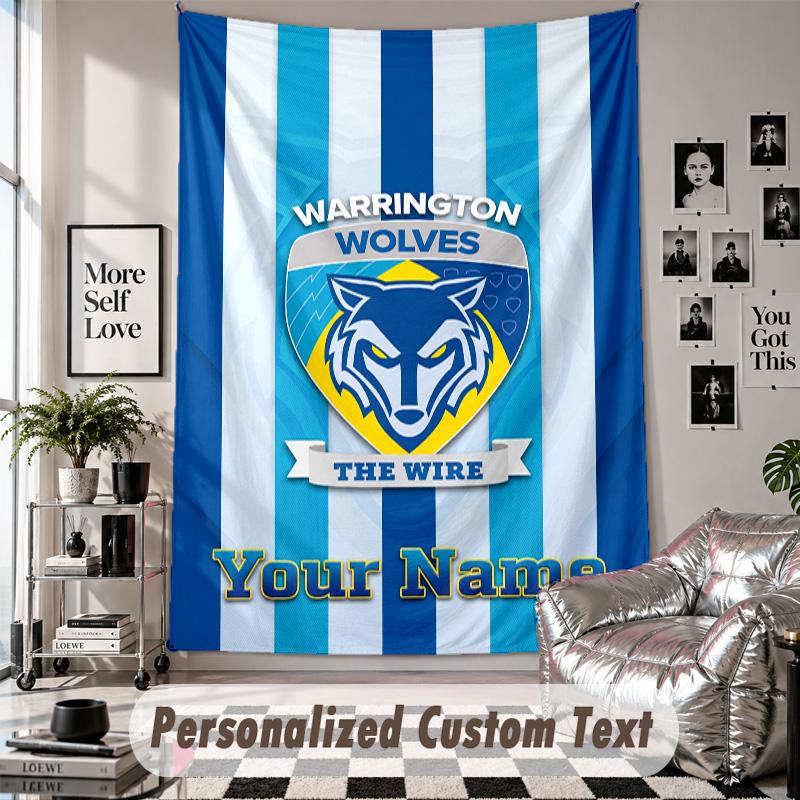 Wall Hanging Tapestry With Custom Name & Text, Warrington Wolves FC Decorative Tapestry For Bedroom
