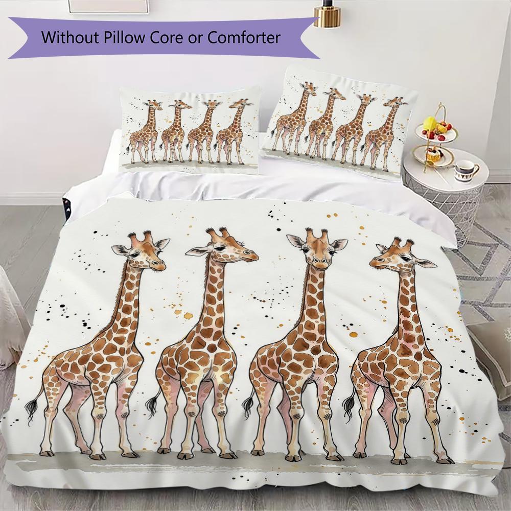 Watercolor Giraffe Pattern Bedding uilt Set uilt Cover Pillowcase Home Decoration Birthday Gift (1 * duvet cover + 2 * pillowcase without core)