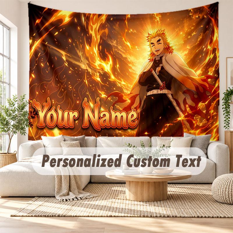 Custom Name Wall Hanging Tapestry,Demon Slayer Decorative Backdrop Tapestry For Dorm Home