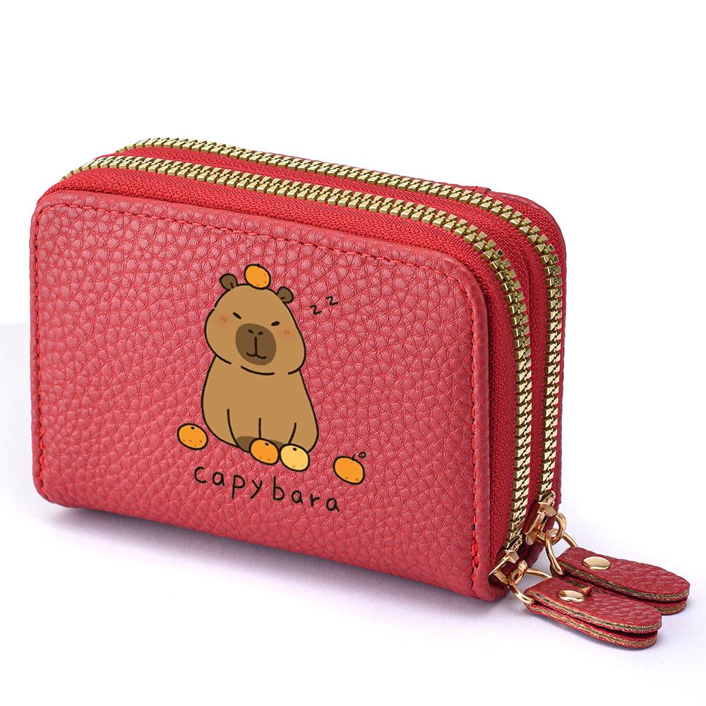 Держатель для кредитных карт из искусственной кожи на двойной молнии с окошком для фото для женщин, милый мультяшный принт, идеальный подарок на день рождения для дам