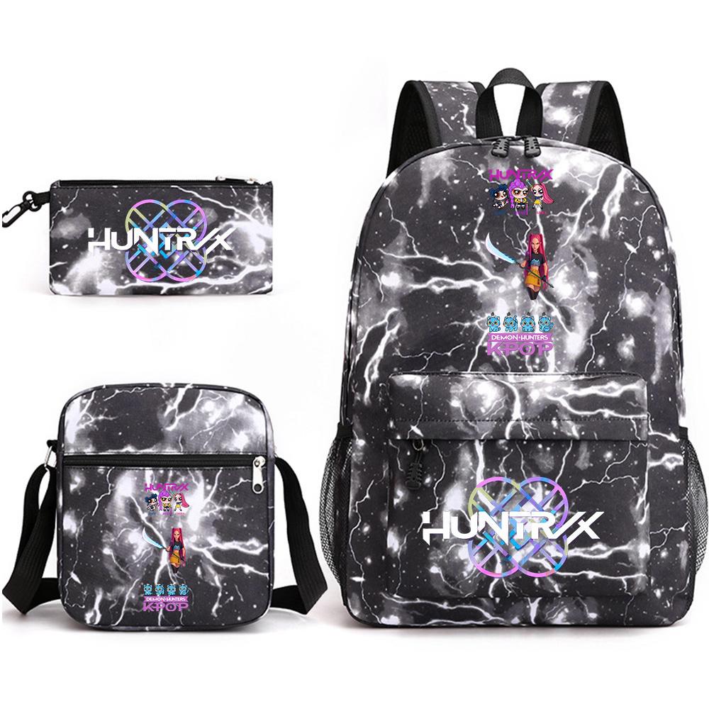3Pcs/set Anime Cartoon K-Pop Demon Hunters Printed Backpack with Shoulder Bag Pencil Case for Teenager Student Boy Girl Large Capacity School Bag