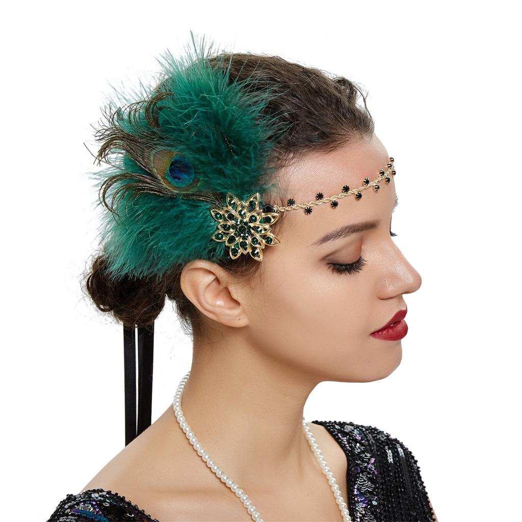 Vintage 1920s Flapper Cosplay Party Feather Headband Women Costume Accessories 20s Cocktail Party Dress Up Headpieces