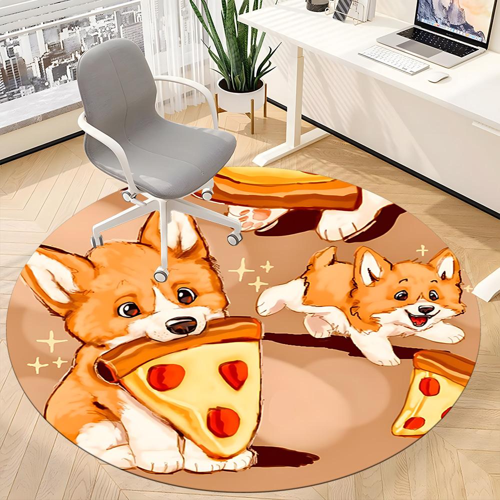 1PC Pizza Puppies Office Round Area Rug, Mat Suitable ForOffice, Under Office Chairs Bedroom Living Room Home Decor, Room Deco