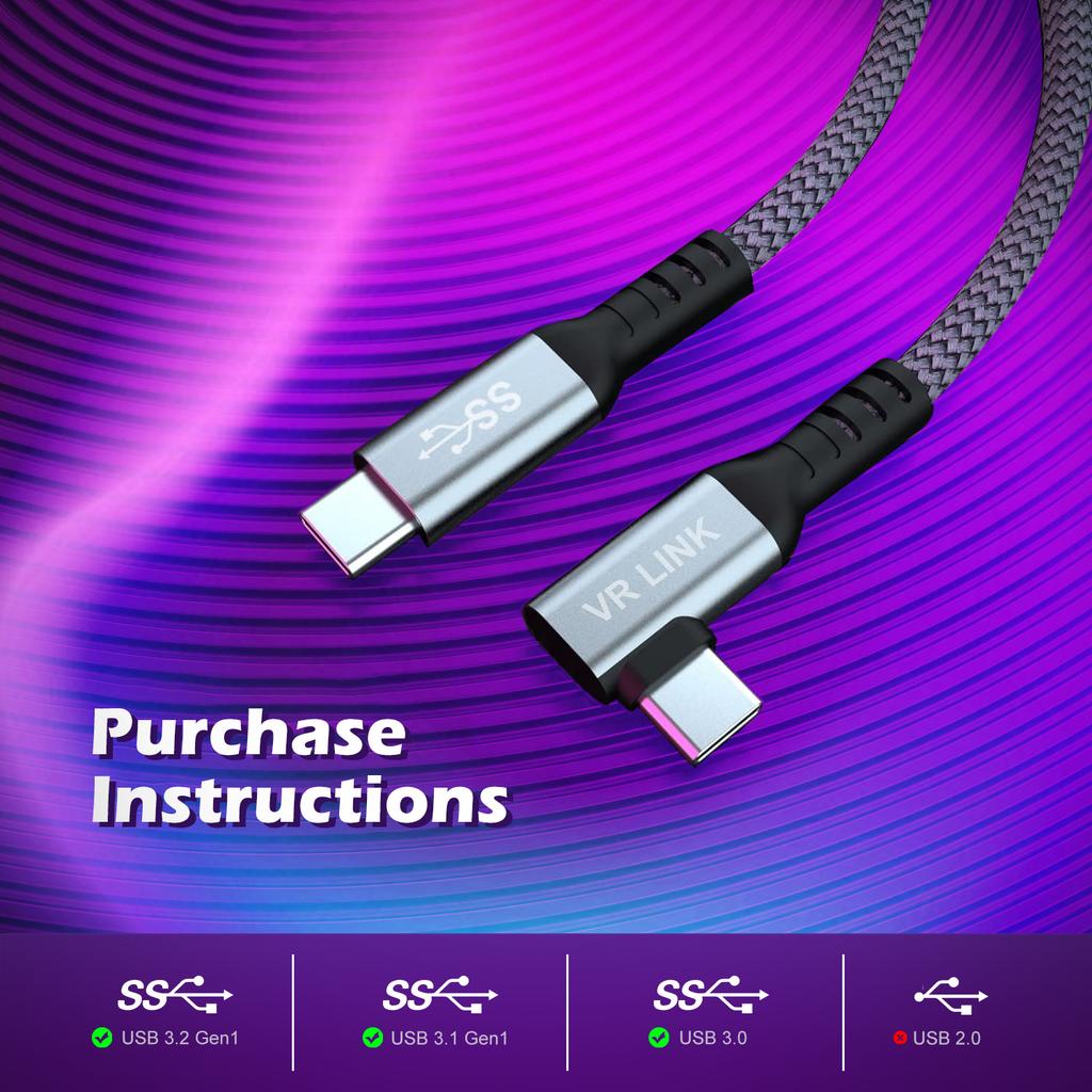 VR Link USB3.2 to Type C Fast Charging Cable Quality Braided Aluminum Alloy Connectors USB C 5Gbps Data Cable