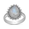 Natural Rainbow Moonstone 925 Sterling Silver Pear Shape Wedding Ring For Women & Girls