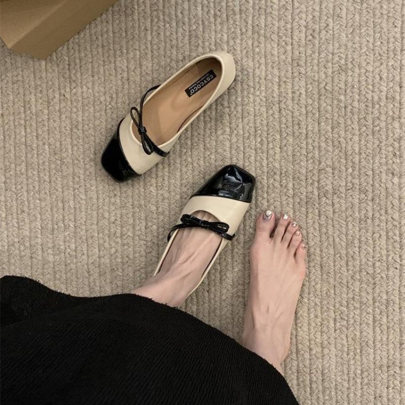 2024 High Quality Female Shoes Mary Janes Women's Flats Fashion Dress Flats Women Bow Tie Square Toe Slip On Outdoor Shoes Women