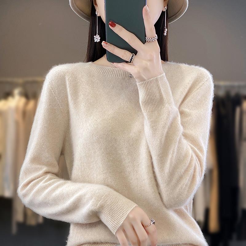 INDFS Женская мода Повседневный Осень Зима Однотонный Принт Длинный Рукав О-Образным Вырезом Свитера