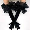 Ladies Velvet Long Gloves Black Ruffles Elastic Wedding Bridal Opera Stage Evening Dress Party Gloves