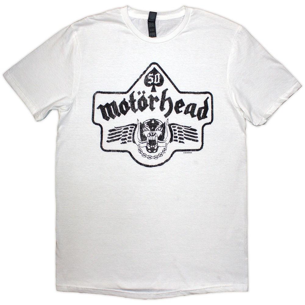 Motorhead Unisex TShirt 50 Years Ace Wings Emblem (White) (Small)