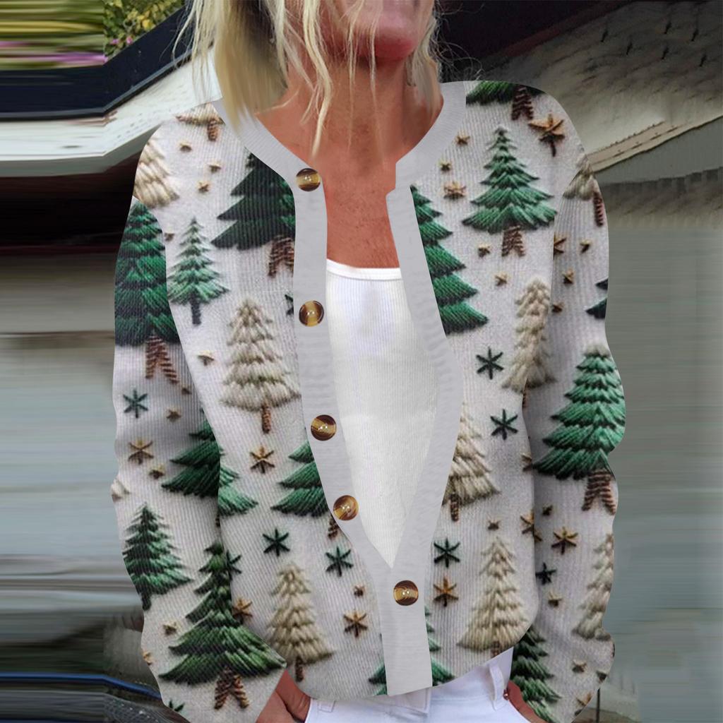 Женская мода с длинным рукавом, рождественский принт «Снеговик-снежинка», куртка, кардиган