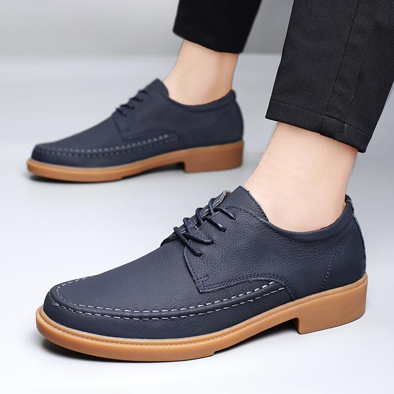 Высококачественная мужская удобная обувь на шнуровке с круглым носком, повседневная, из кожи, модная, для улицы, дышащая и нескользящая, рабочая обувь