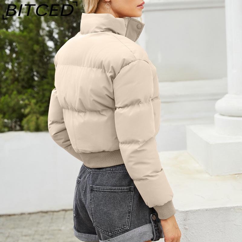 BITCED Autumn/Winter Women's Short-Length Cotton Coat Long-Sleeved High-Neck Thermal Jacket Loose-Fit Casual Cotton Jacket Puffer Coat