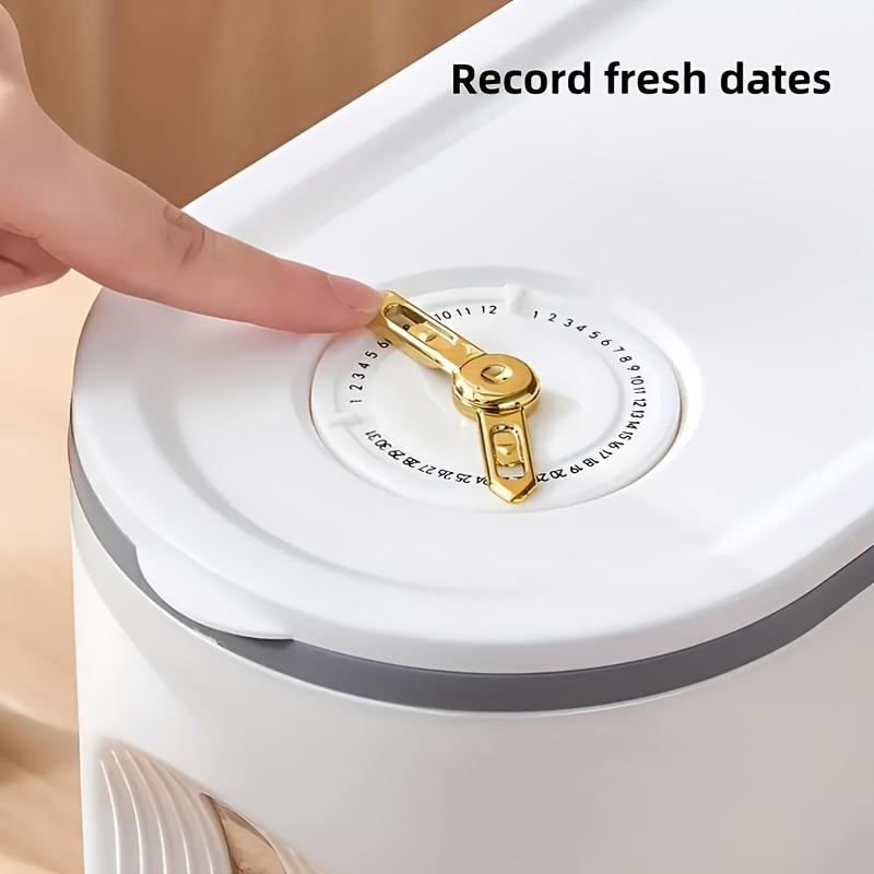 2-в-1 большой дозатор риса и контейнер для хранения сухих продуктов с мерным стаканом и шкалой времени, откидной пластиковый кухонный органайзер для зерен