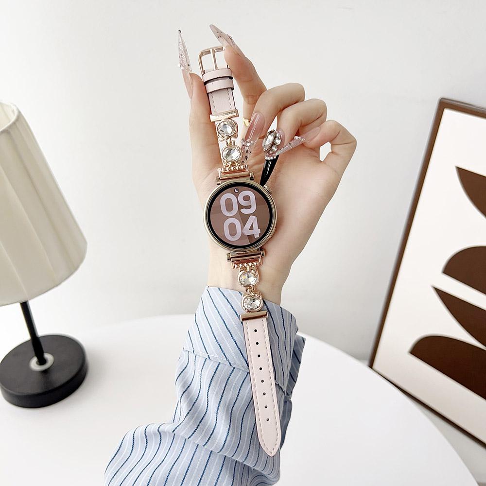 18mm Watch Band Leather with Bling Metal Slim Smartwatch Bracelet Strap for Huawei Watch GT 5 41mm GT4/ Venu 3S/ Forerunner 265S