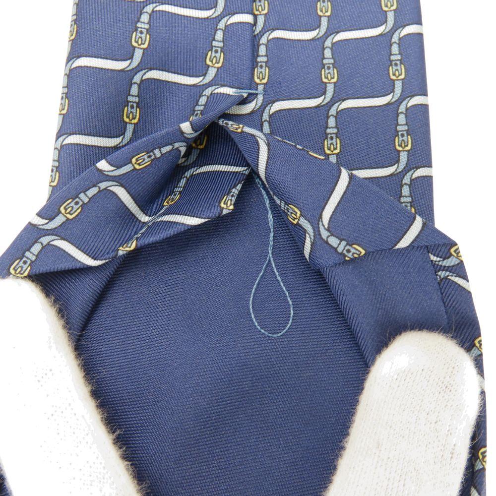 Used HERMES tie Belt Pattern silk Blue Gentleman