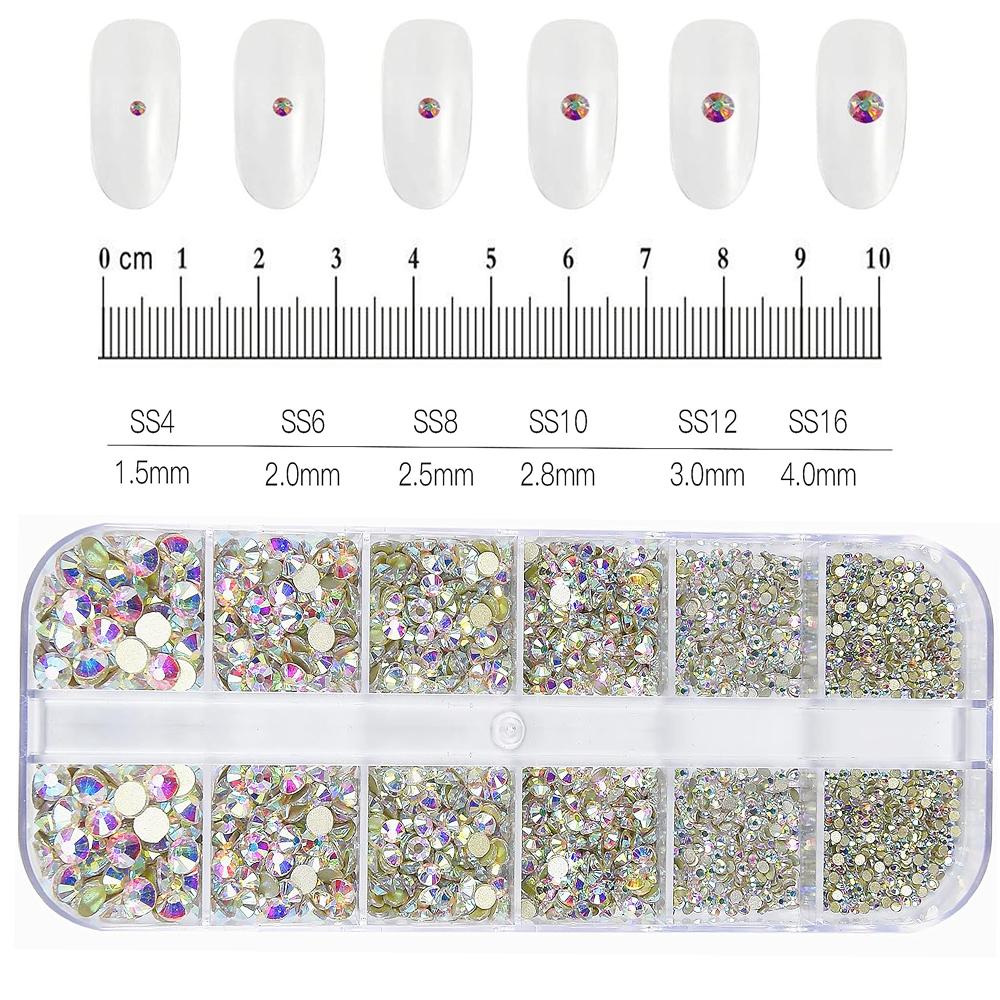 12Grids Pink Mixed Nail Rhinestones Luxury Nail Charms Glitter Crystal Jewelry Gems Nail Art Decoration DIY Manicure Rhinestones