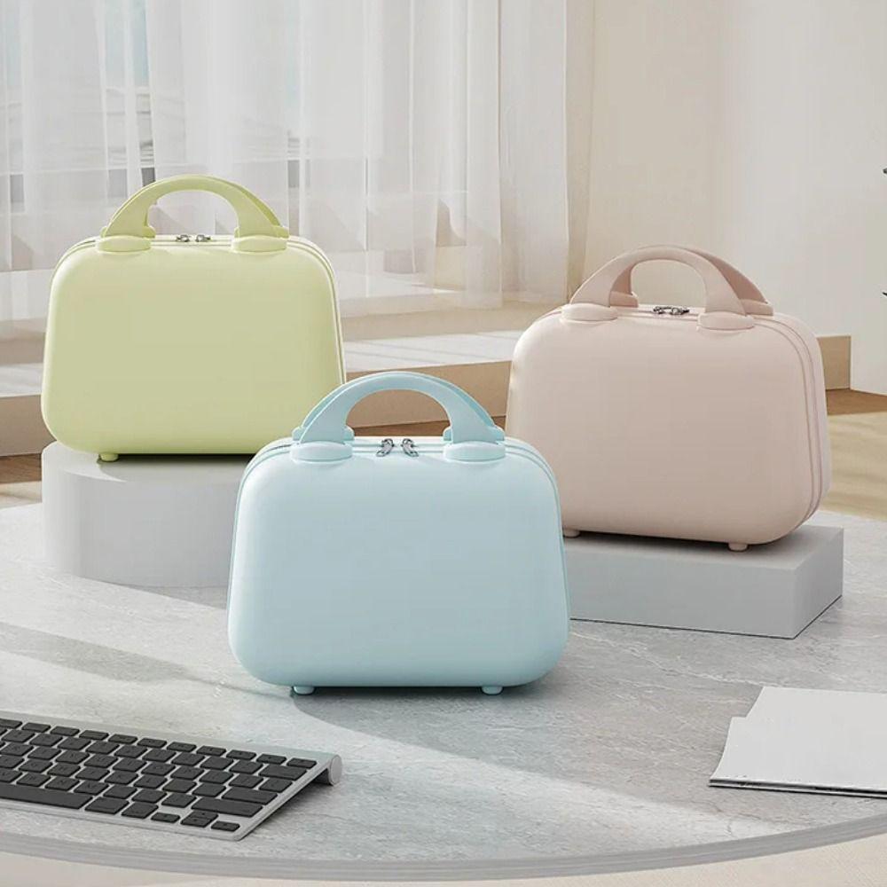 Square Box Solid Color Suitcase Large Capacity Makeup Case Casual 14-inch Cosmetic Cases  Women