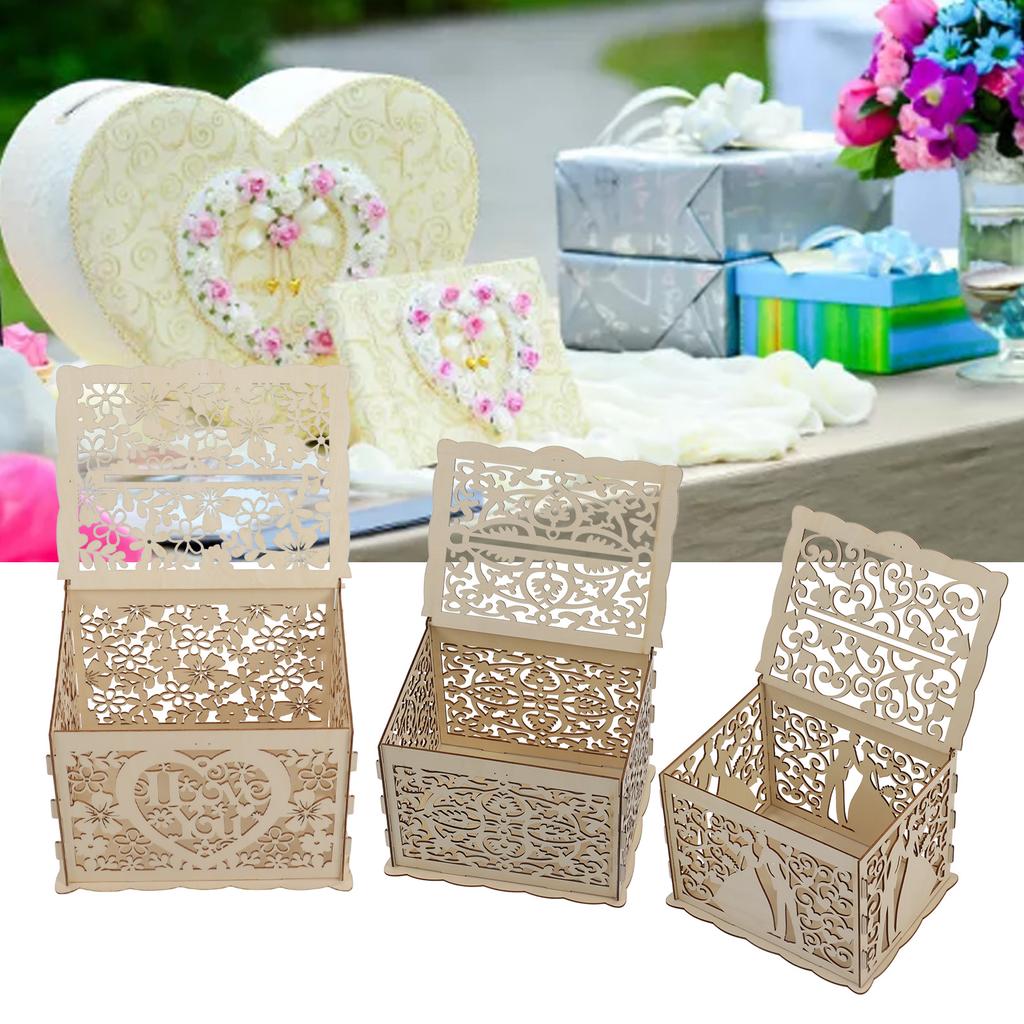 DIY Hollow Wooden Box Gift Card Money Case Wedding Reception Decoration Box Easy Assembly