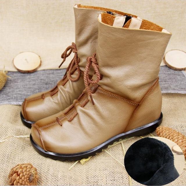 Genuine Leather Women Boots with Fur Soft Cowhide Women's Winter Shoes Ankle Boots