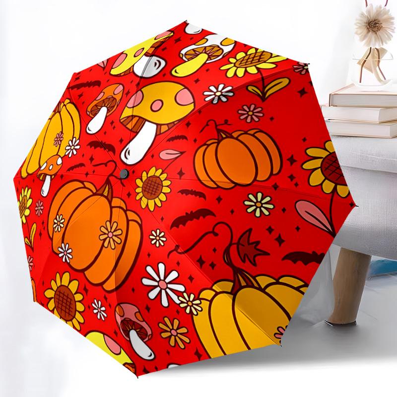 1pc Pumpkin Patch Pattern Automatic Folding Umbrella - Portable Collapsible Design, 8-Rib Iron Frame, Durable Fabric yy251125195