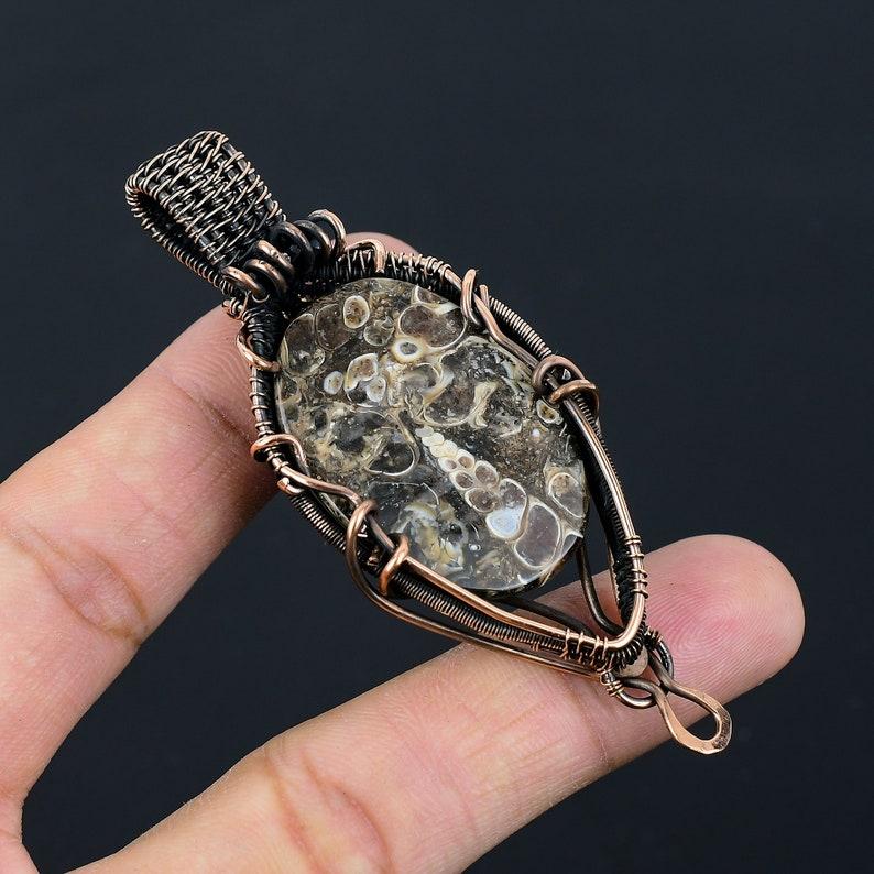 Подвеска Turritella Fossil, медная проволочная обертка, подвеска Turritella Fossil Gemstone, подвеска ручной работы, ювелирные изделия Turritella, подарки на день рождения