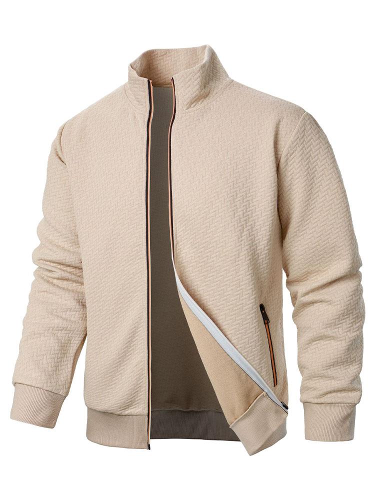 Весна-Осень Молния Воротник-стойка Толстовка Пальто Мужской Повседневный Жаккардовый Кардиган Толстовки Куртки для Мужчин Контрастный Цвет