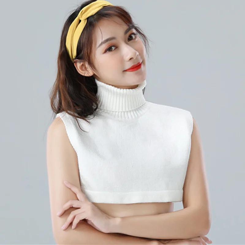 Женский белый свитер с накладным воротником, женская водолазка с накладным воротником, регулируемая полу-рубашка, блузка, топ, украшения, аксессуары