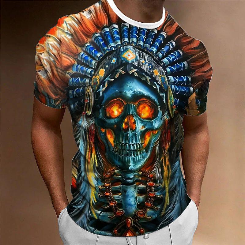Мужские футболки Повседневные свободные футболки с круглым вырезом и короткими рукавами Футболки Мужская одежда Футболки больших размеров Уличная одежда Вождь племени