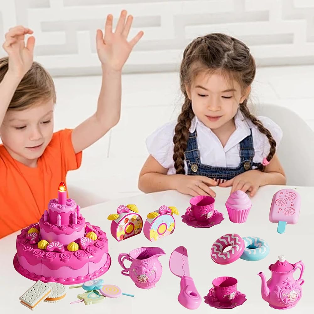 Birthday Cake Toy Realistic Sound and Light Features Pretend Play Cake for Kids