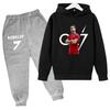 Kids Autumn Fashion Hoodie Boy Girl Toddler Pullover 3-12 Yrs Football Letters CR7 Clothing Casual Top+Pants 2P Brand Sports Set
