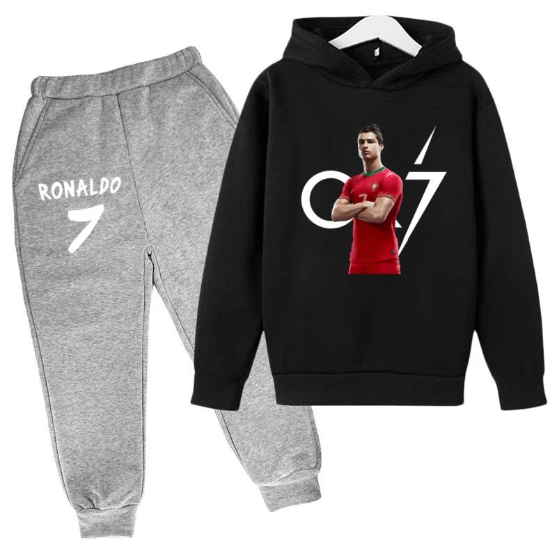 Kids Autumn Fashion Hoodie Boy Girl Toddler Pullover 3-12 Yrs Football Letters CR7 Clothing Casual Top+Pants 2P Brand Sports Set