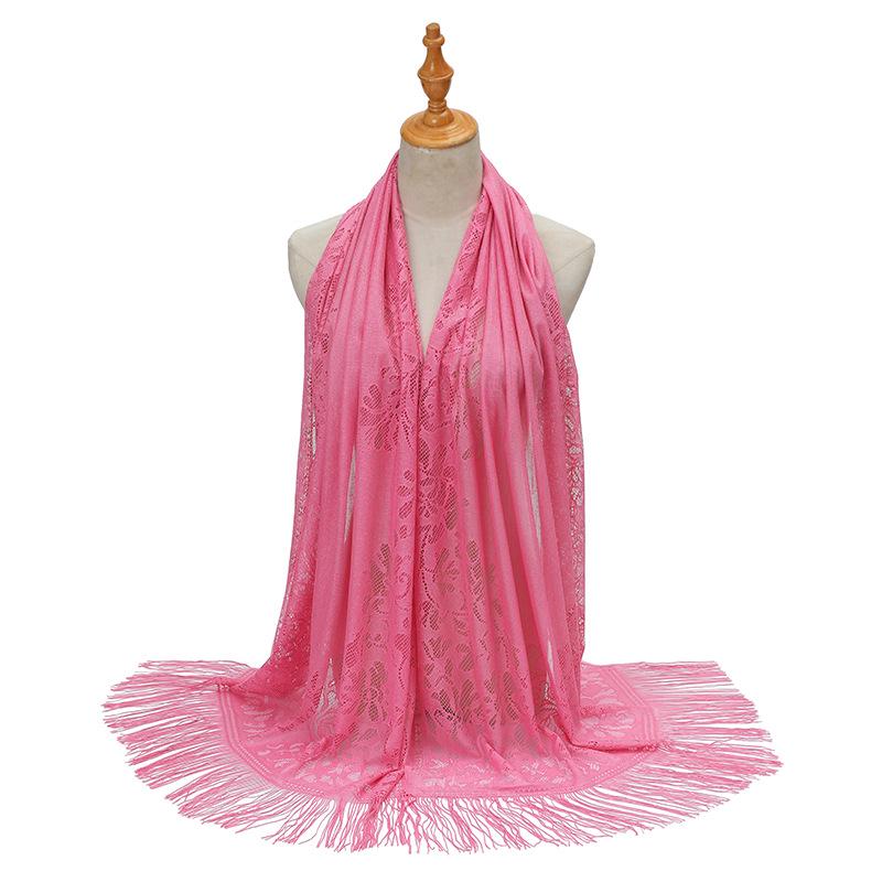Кружева ажурный шелковый хиджаб шарф с кисточками - однотонная шаль для женщин