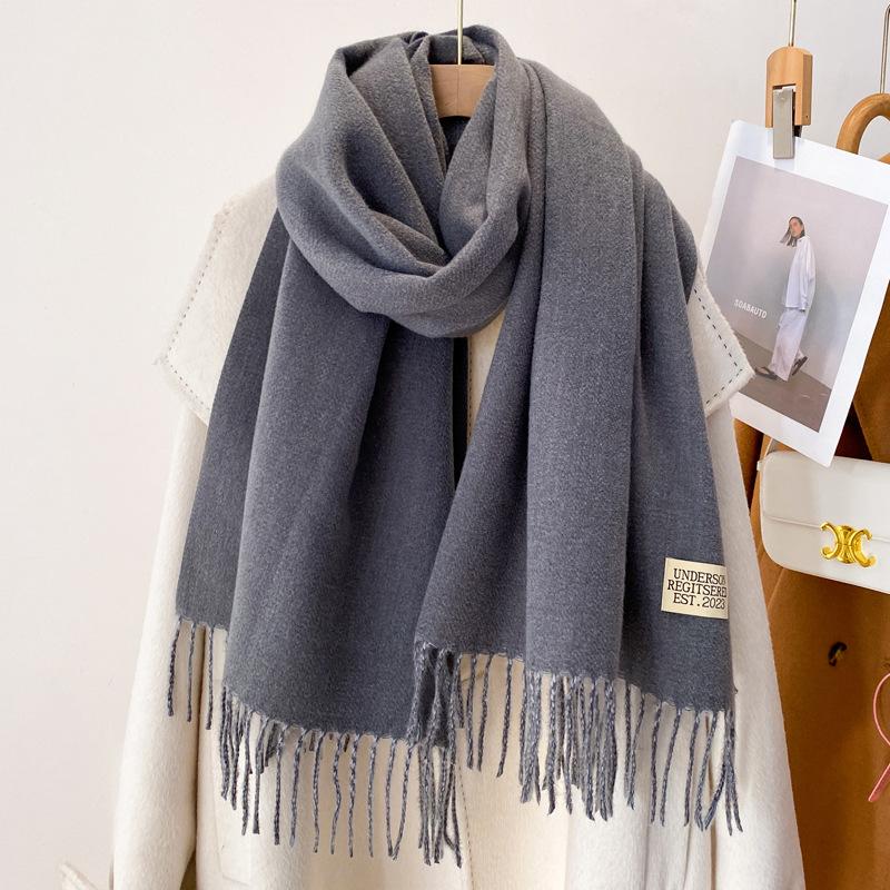 Pink Scarf Women's Winter Shawl Dual-purpose Versatile Imitation Cashmere Solid Color Dual-purpose Thickened Long Double-sided Scarf