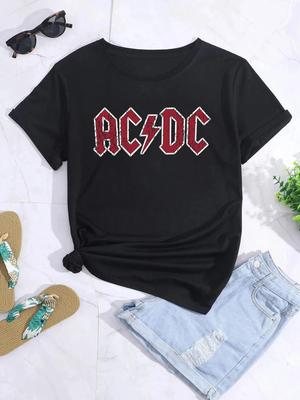 Футболка из 100% хлопка с графическим принтом Ac Dc, летняя футболка с буквами, модная женская футболка унисекс с коротким рукавом, футболки с полосками, готическая одежда унисекс