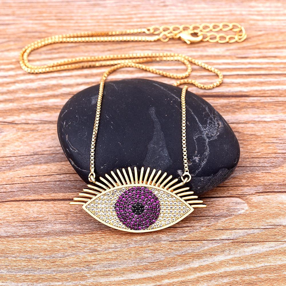 Turkish Lucky Blue Eye Necklace Copper Zircon Evil Eye Pendant Choker Charms Link Chain Necklace Jewelry Gift For Women Men