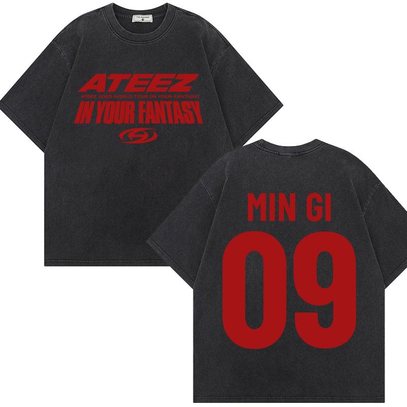 ATEEZ World Tour in Your Fantasy Graphic T Shirt Harajuku Kpop Vintage Washed Tshirt Unisex Fashion Casual Cotton Tshirts