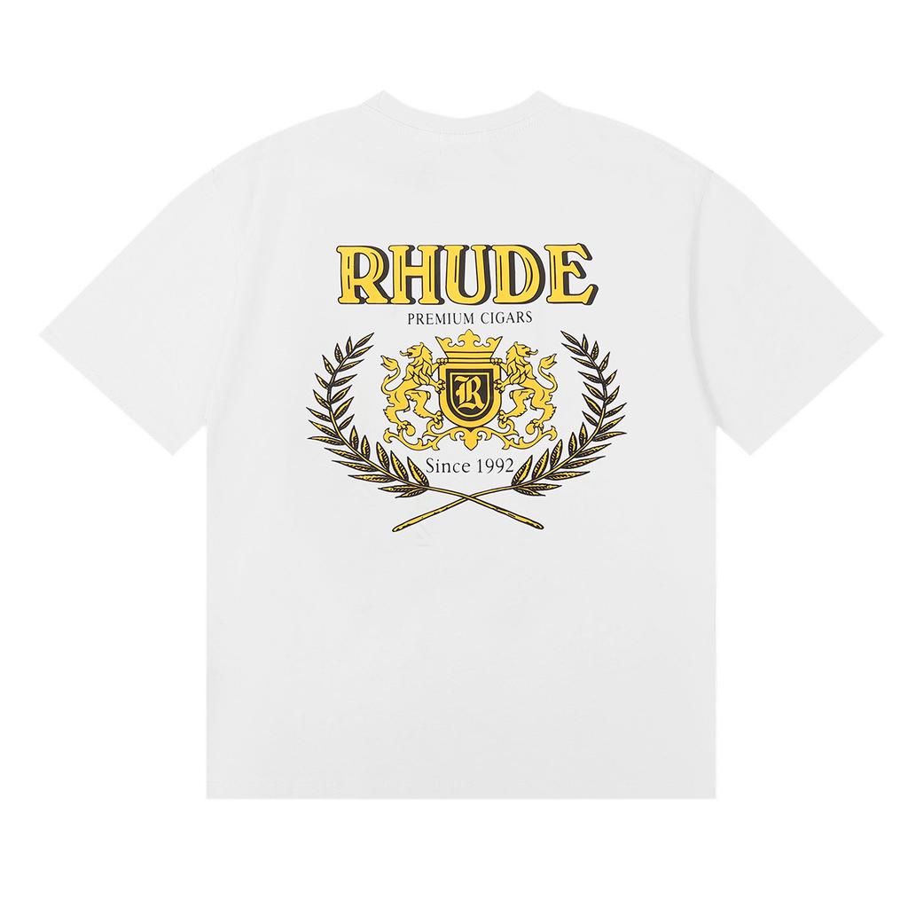 24SS cross-border European and American tide brand RHUDE micro-label letter wheat ear badge short-sleeved t-shirt men's and women's American high