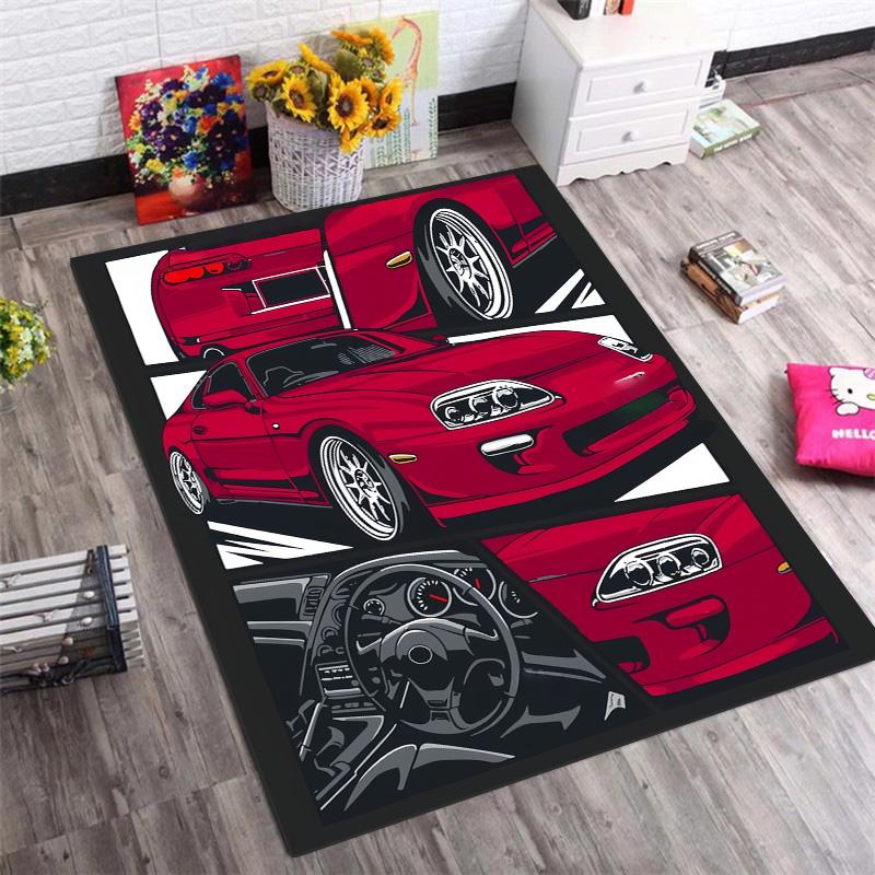 Красный JDM Спортивный Автомобиль Комикс Панель Печать Ковер Зона Нескользящий Прямоугольный Коврик для Пола Тюнинг Авто Декор для Игровой Спальни Гостиной