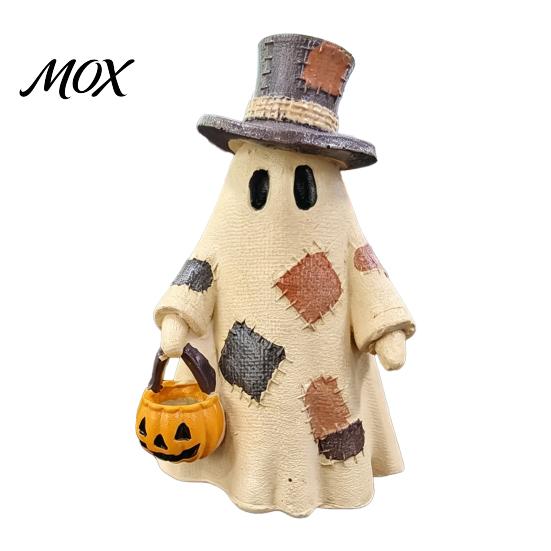 Reusable Halloween Party Supplies Patchwork Ghost Ornament, Hanging Pumpkin Lantern Resin Vintage Stable Base Figurine Set Decorative Figures for Home