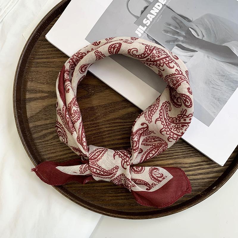 Silk Scarf Neck Small Square Scarf Summer Match Shirt Neck Neck Protection Small Scarf Headscarf Summer Women's Pastoral Hair Band Hair Accessories