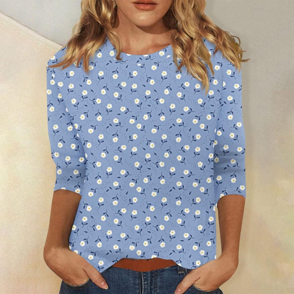 Женская модная повседневная свободная футболка с круглым вырезом и рукавами 3/4 с принтом, женский топ