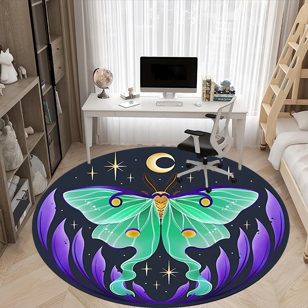 1PC Celestial Moth Print Office Round Rug, Non slip, Soft and Durable Office Rug for Interior Decoration, Perfect for Office