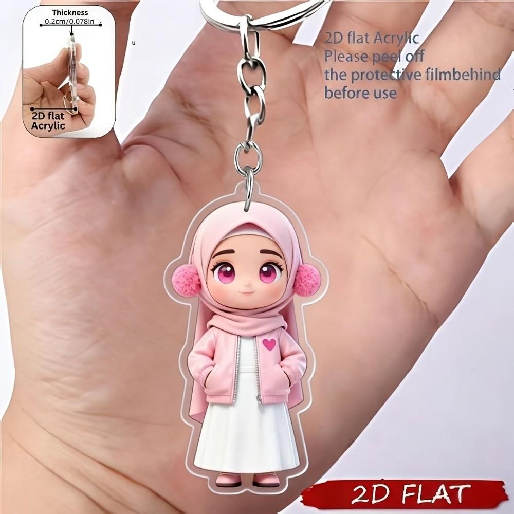 Acrylic Material Hijab Girl Keychain Lightweight Cartoon Key Pendant Car Key Decoration