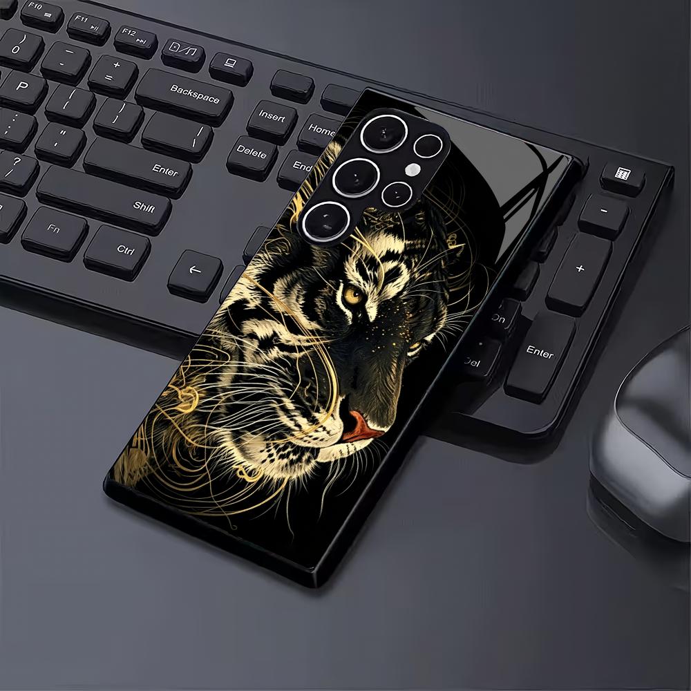 Чехол из закаленного стекла «Золотой тигр» для телефона, подходит для Samsung Galaxy S26 S25 S24 S23 S22 S20 FE/Ultra/Plus, противоударная задняя крышка