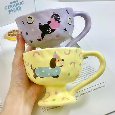Мультяшная керамическая чашка для молока, завтрака, кофе, высокая чашка для воды, милая, с высокой ценностью, креативная кружка, сувенир