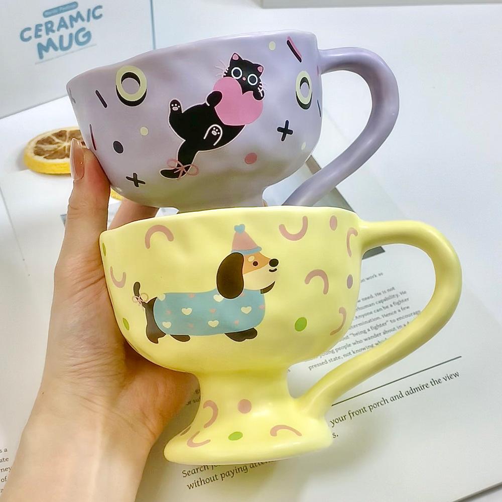 Мультяшная керамическая чашка для молока, завтрака, кофе, высокая чашка для воды, милая, с высокой ценностью, креативная кружка, сувенир